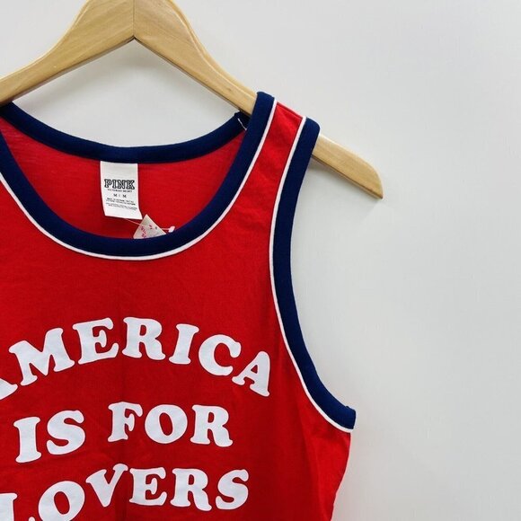 PINK Victorias Secret Womens Medium America is for Lovers Graphic Tank Top 246 - Picture 3 of 6